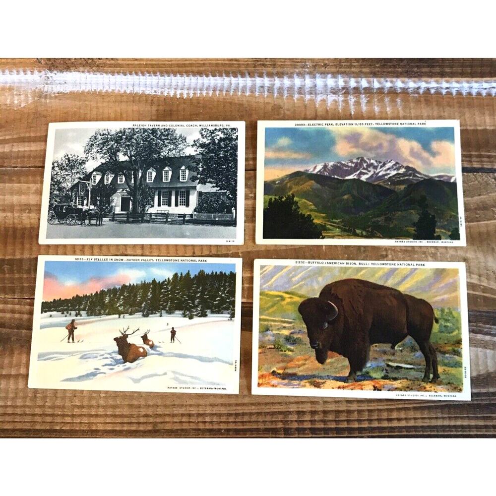 Lot 4 Vintage 1930s Yellowstone Postcards Raleigh Tavern Williamsburg Linen